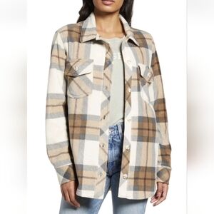 Thread & Supply women's plaid polar fleece shacket neutral size Small